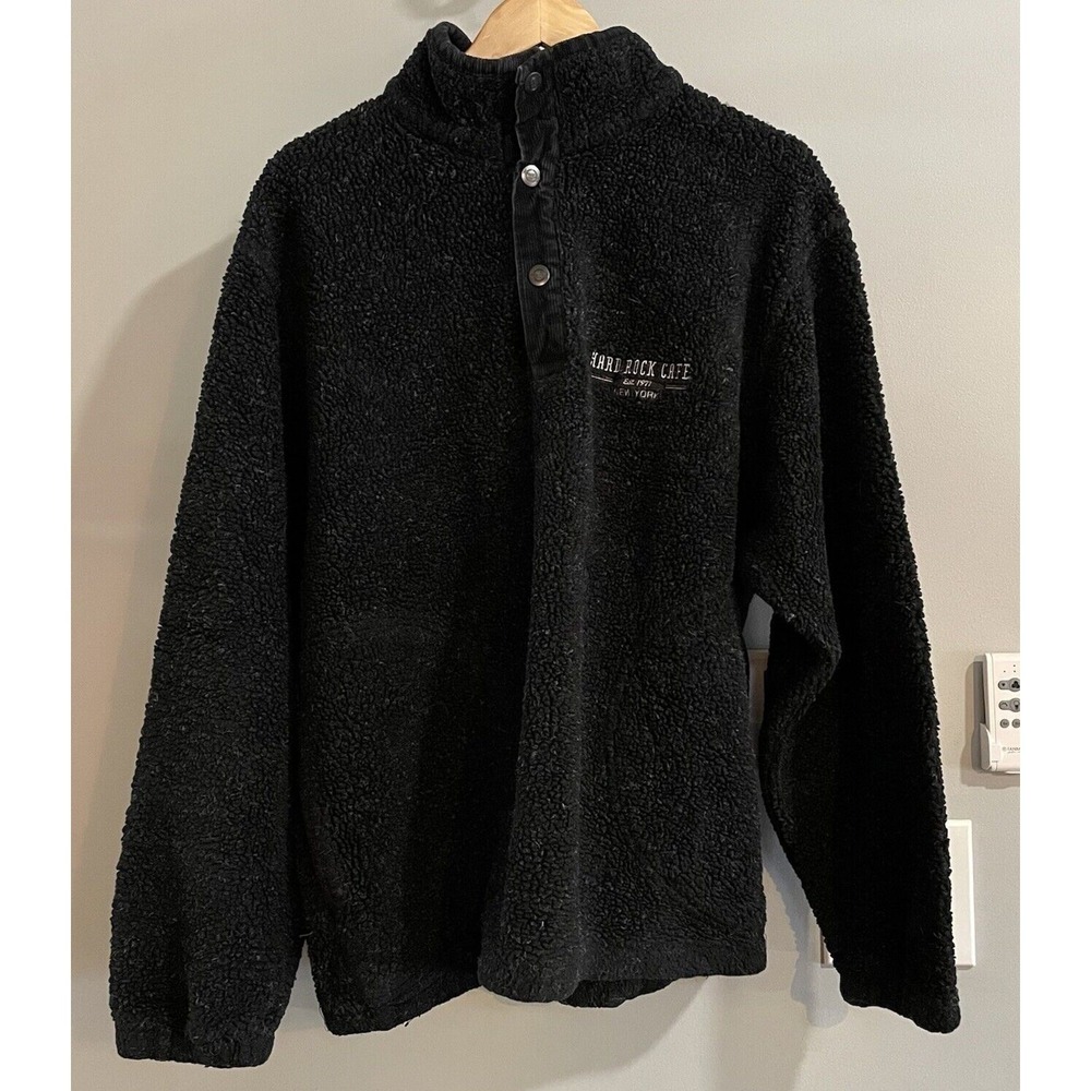Hard Rock Cafe Sweater Pullover Speckled‎ Hi Pyle Fleece Snap Up Mock Neck XL